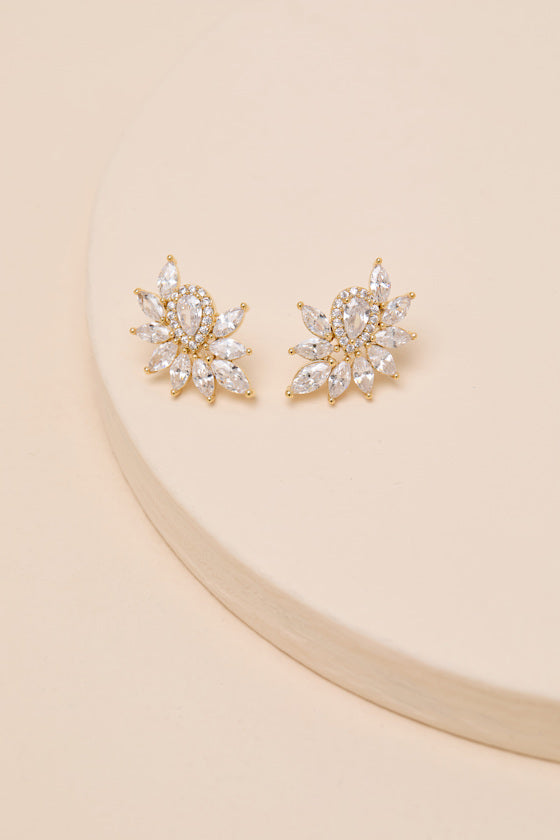 Martha 14KT Gold Rhinestone Stud Earrings