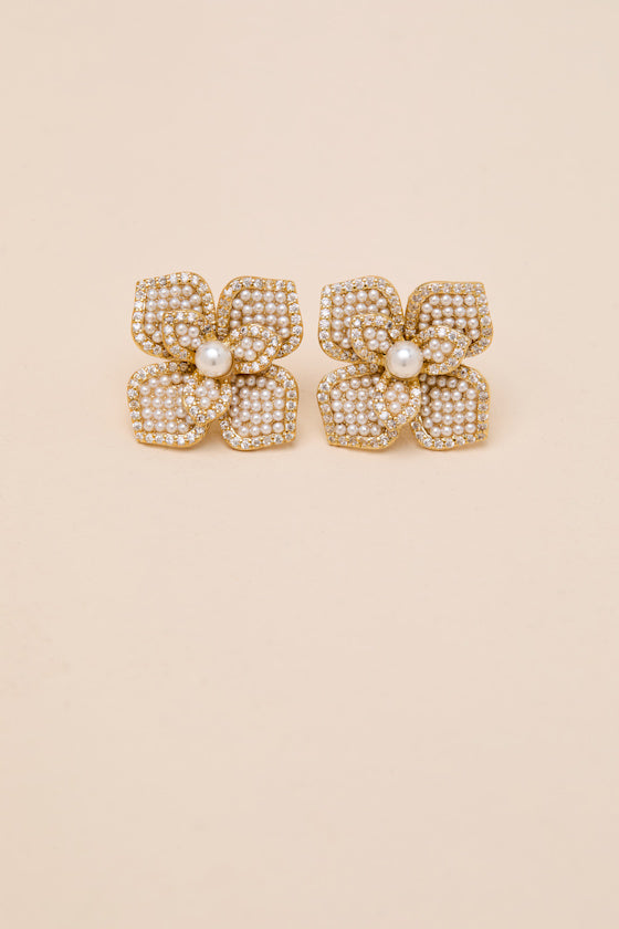 Moxie 14KT Gold Pearl Flower Stud Earrings