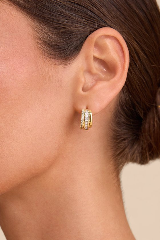 Talon 14KT Gold Layered Rhinestone Hoop Earrings