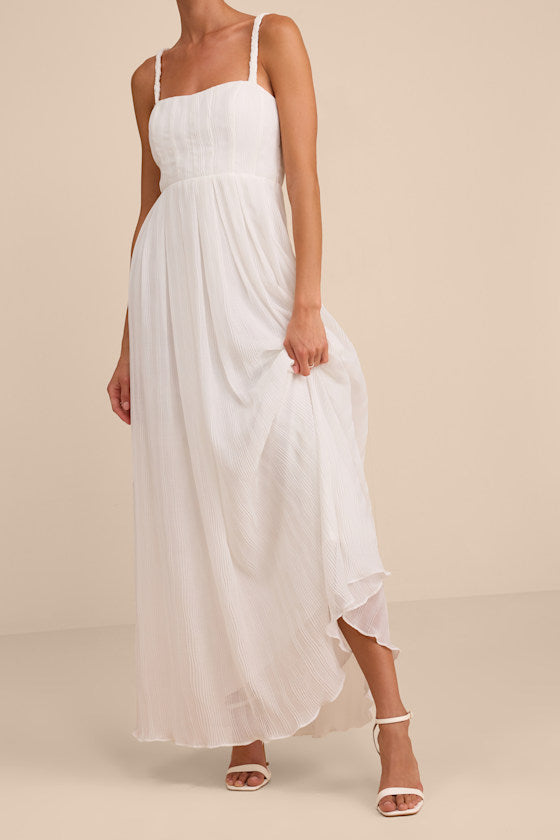 Alana White Textured Sleeveless Maxi Dress #Color_White