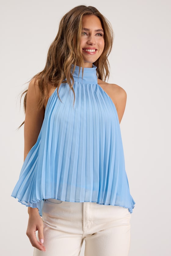 Twyla Black Pleated Halter Tank Top