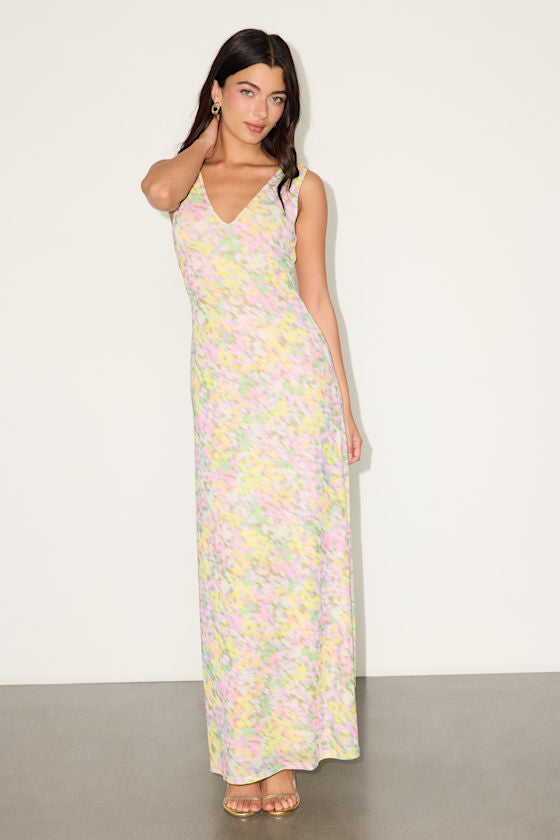Earhart Black Multi Floral Mesh Maxi Dress