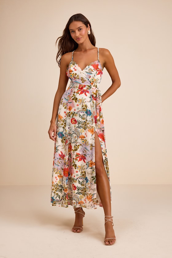 Amara White Multi Paisley Print Wrap Midi Dress #Color_White Multi Paisley Print