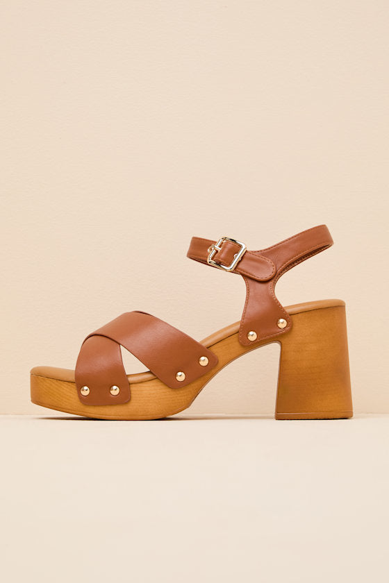 Yanni White Wooden Platform Ankle Strap Sandals
