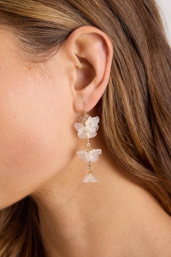 Izabella White Flower Drop Earrings #Color_White