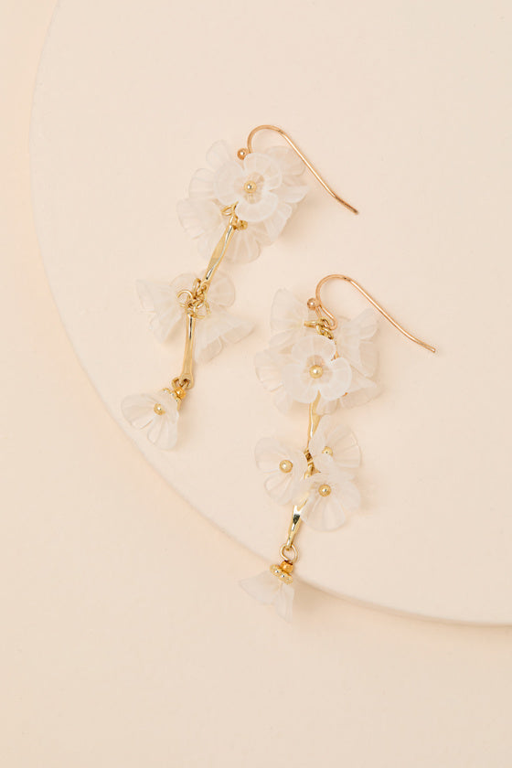 Izabella White Flower Drop Earrings #Color_White