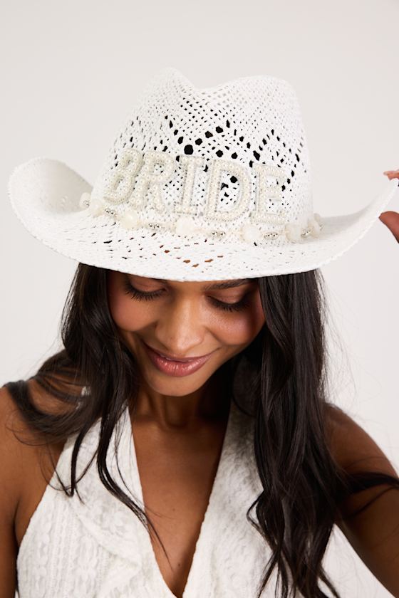 Tying the Knot White Patch Veil Western Hat #Color_White