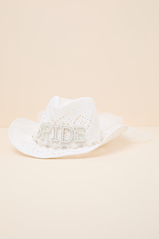 Tying the Knot White Patch Veil Western Hat #Color_White