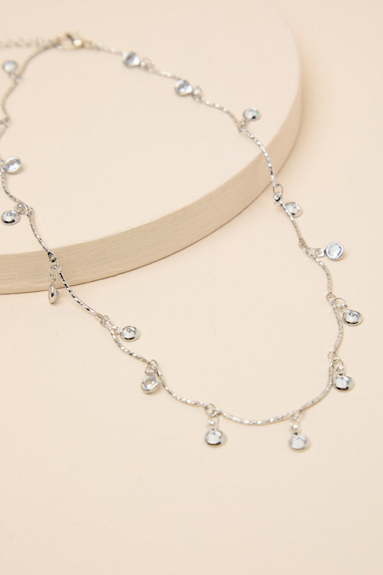 Fotini Silver Rhinestone Chain Necklace