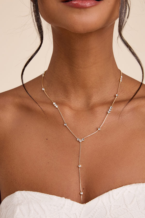 Troya Gold Rhinestone Lariat Necklace