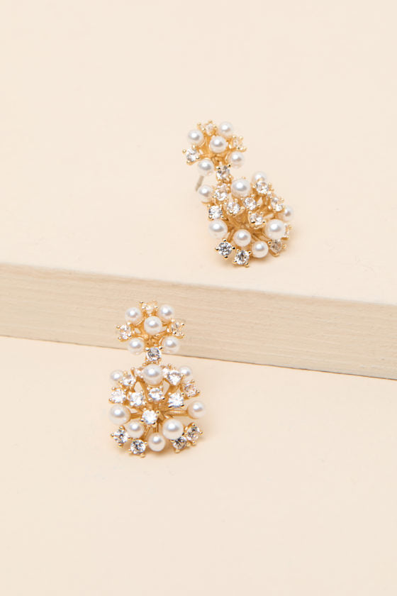 Dabney Gold Pearl Rhinestone Drop Earrings