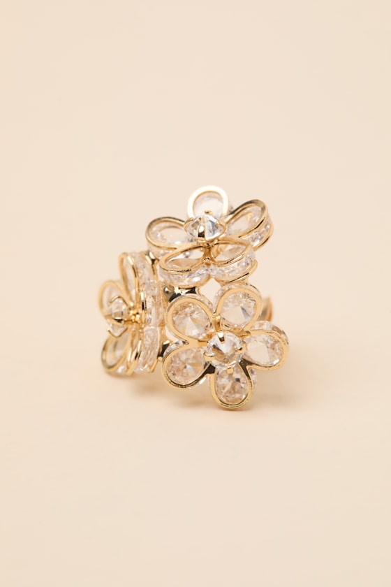 Baxley Gold Rhinestone Flower Stud Earrings