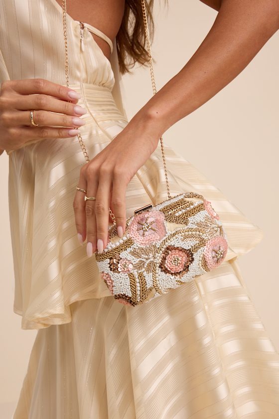 Mataleya White Beaded Sequin Crossbody Clutch