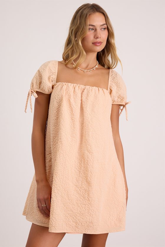 Mirela White Textured Shift Mini Dress