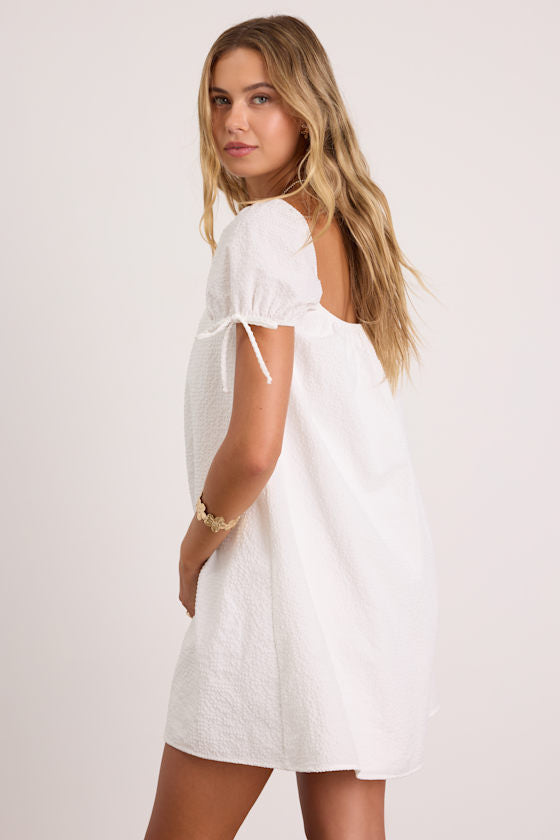 Mirela Peach Textured Shift Mini Dress