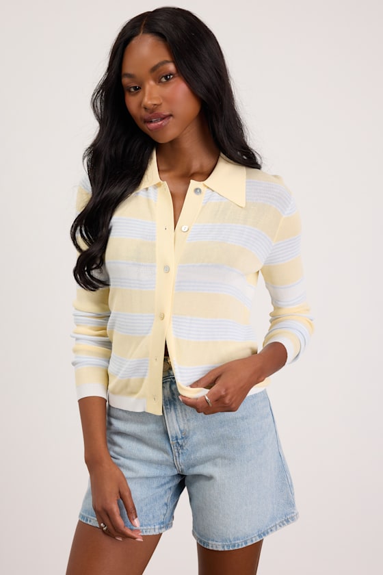 Nelly Yellow Striped Button-Up Knit Top