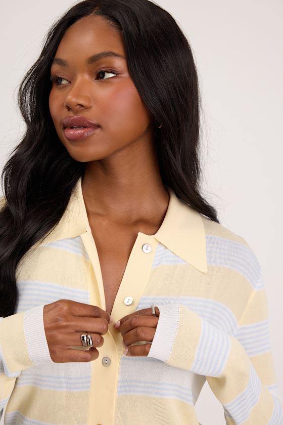 Nelly Yellow Striped Button-Up Knit Top