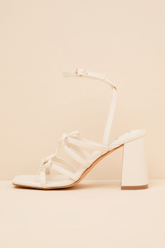 Jennie Cream Strappy Bow High Heel Sandals #Color_Cream