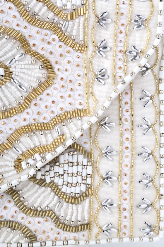 Etched in Stone Cream Beaded Clutch