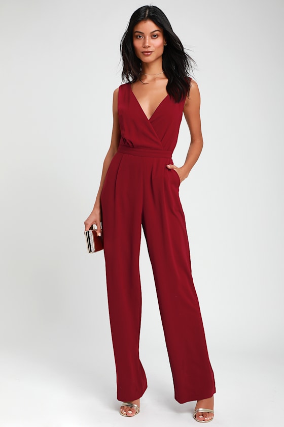 Kiska Burgundy Lace Wide-Leg Jumpsuit #Color_Burgundy