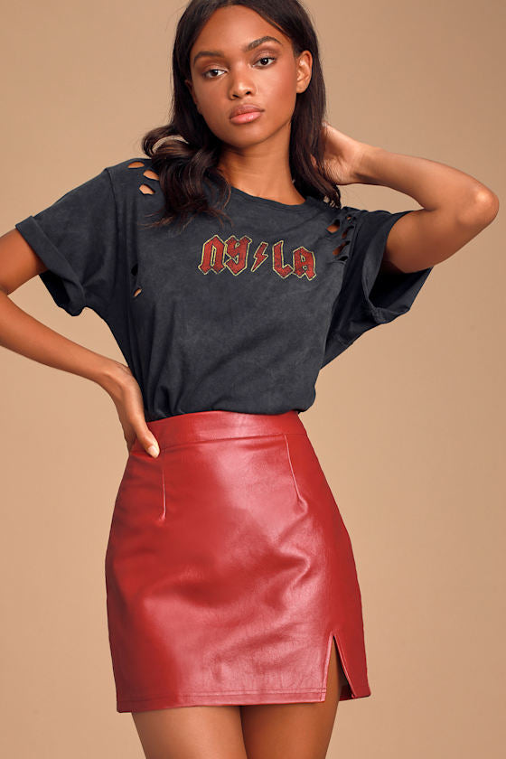 Corte Black Vegan Leather Mini Skirt