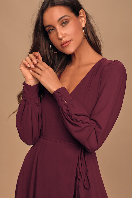 My Whole Heart Dark Navy Blue Long Sleeve Wrap Dress