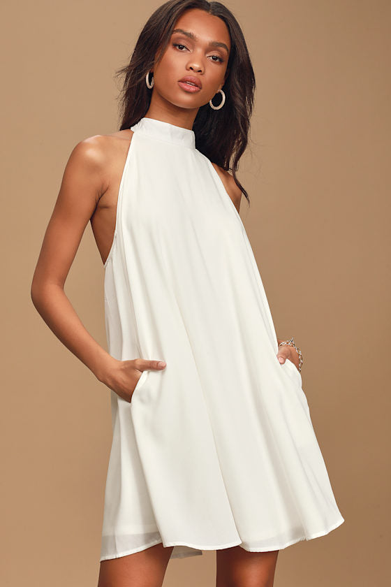 Love of Mine White Halter Swing Dress #Color_White