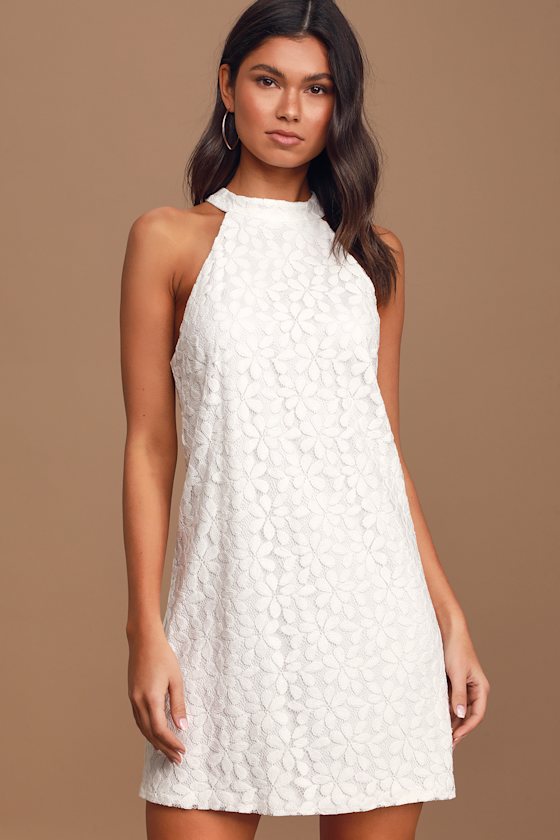 All My Adoration White Lace Halter Shift Dress #Color_White