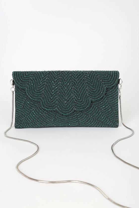 Junipero Champagne Beaded Clutch #Color_Emerald Green