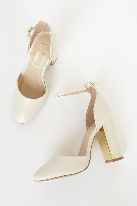 Laura Champagne Satin Ankle Strap Heels