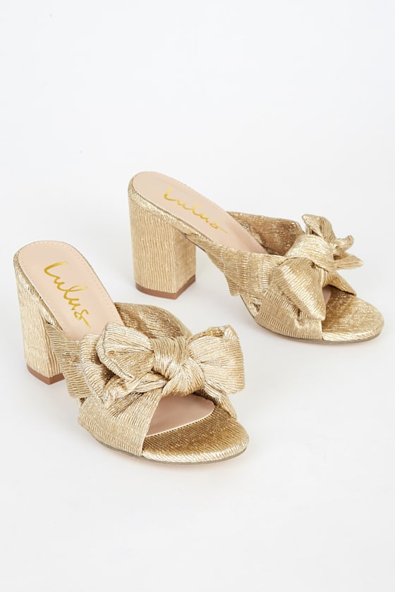 Dorothea Ivory Knotted High Heel Sandals #Color_Gold