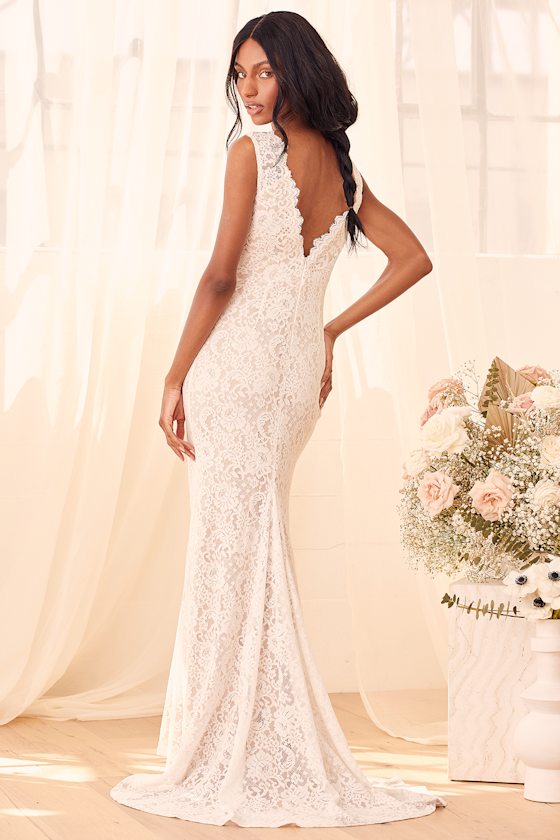 Spectacular Romance White Lace Sleeveless Mermaid Maxi Dress #Color_White