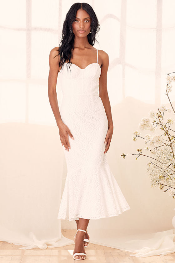 Found Your Love Black Lace Sleeveless Trumpet Midi Dress #Color_White