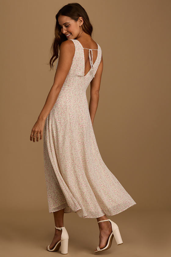 Your Only Darling Green Floral Print Sleeveless Midi Dress #Color_Ivory Floral Print