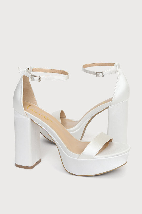 Arrabella Ivory Satin Platform Ankle Strap Heels #Color_Ivory Satin