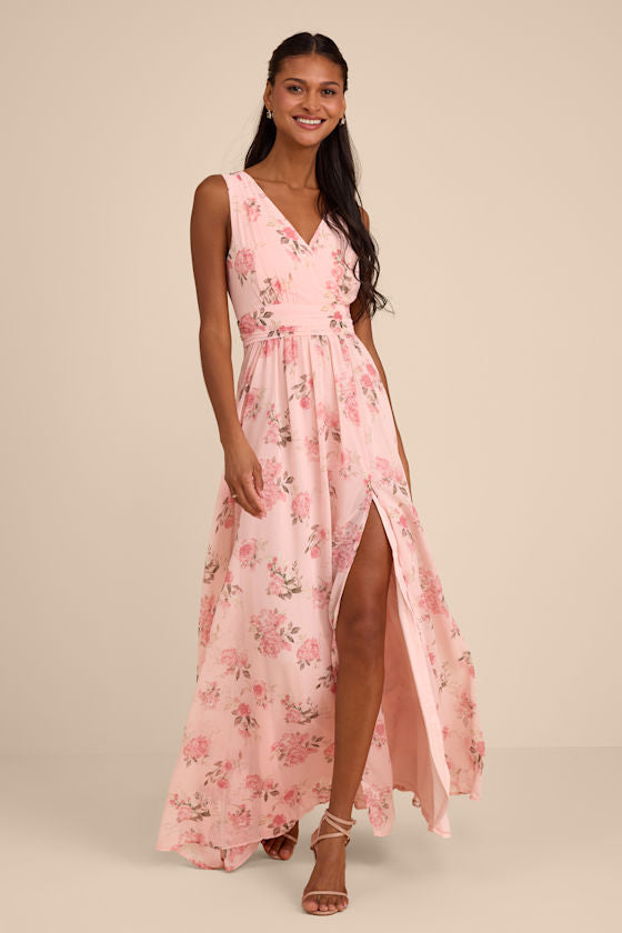 Heavenly Hues Sage Floral Surplice Maxi Dress #Color_Blush Floral