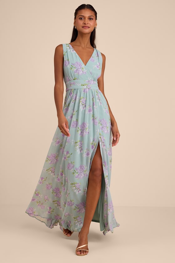 Heavenly Hues Sage Floral Surplice Maxi Dress #Color_Sage Floral