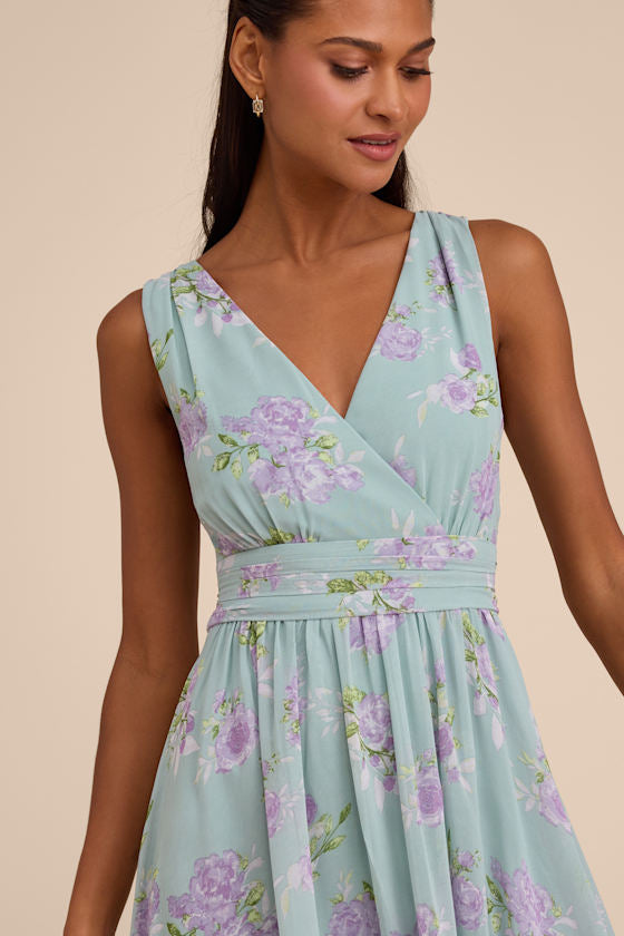 Heavenly Hues Sage Floral Surplice Maxi Dress #Color_Sage Floral