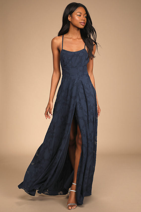Let There Be Romance Navy Blue Burnout Floral Maxi Dress #Color_Navy Blue