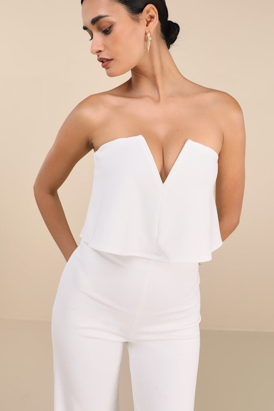 Power of Love White Strapless Jumpsuit #Color_White