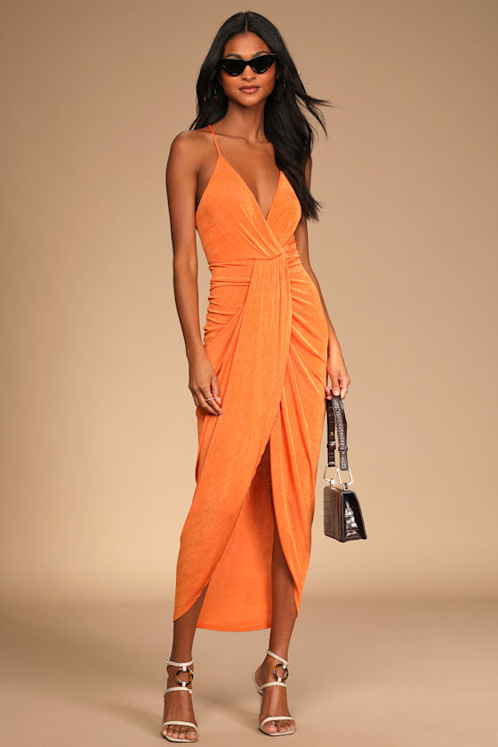 Dreamy Date Black Surplice Midi Dress