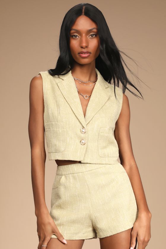 Perfect Company Ivory Tweed High-Waisted Shorts