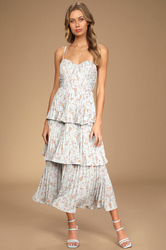 Cascading Crush Black Tiered Bustier Midi Dress #Color_Pale Blue Floral Print