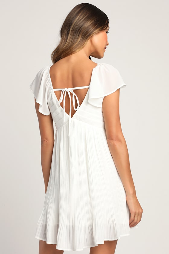Amalfi Coast Light Blue Pleated Flutter Sleeve Mini Dress