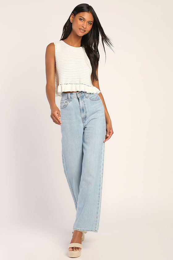 Flouncin' Around Dusty Olive Cropped Ruffled Sweater Tank