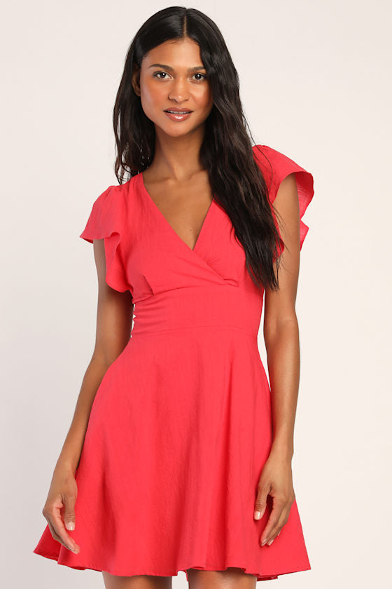 Sweeten Me Up Red Flutter Sleeve Mini Dress With Pockets #Color_Red