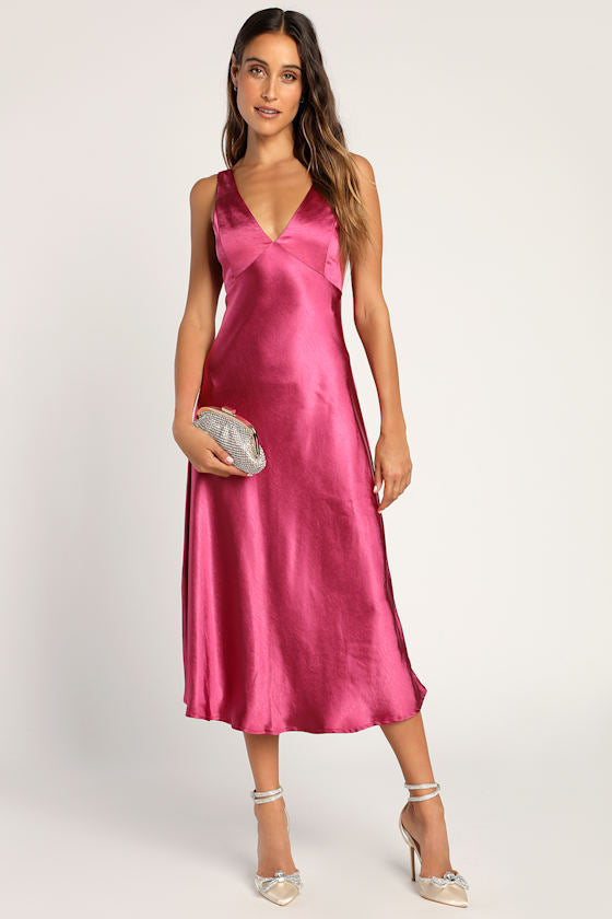 Incredible Love Light Orange Satin Cowl Back Midi Slip Dress #Color_Magenta