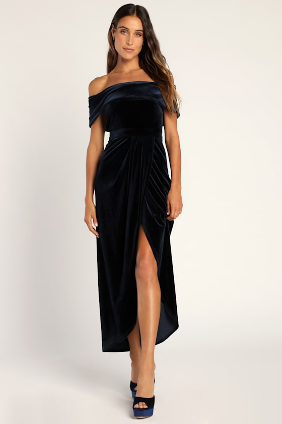 I'm Enchanted Red Velvet Off-the-Shoulder Maxi Dress