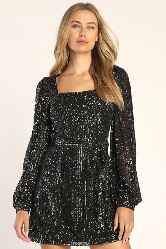 Festive Mood Emerald Sequin Long Sleeve Mini Dress