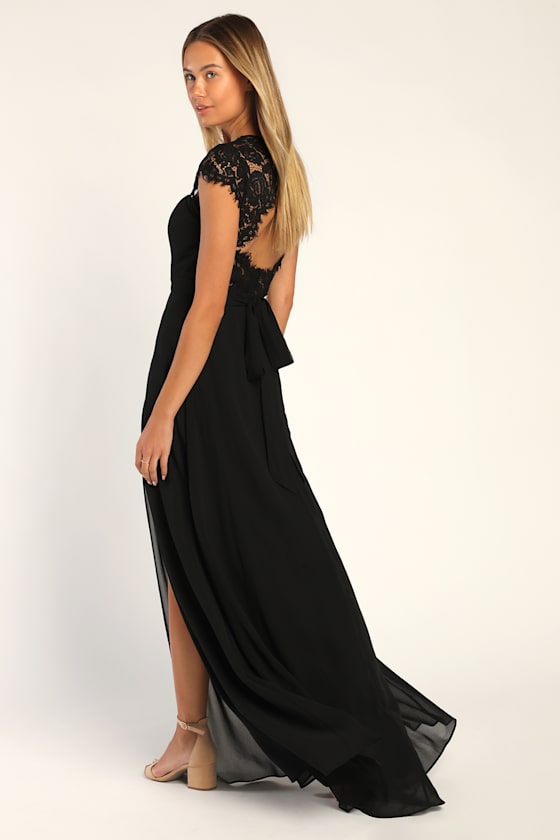 Momentous Moments Black Lace Backless Maxi Dress #Color_Black